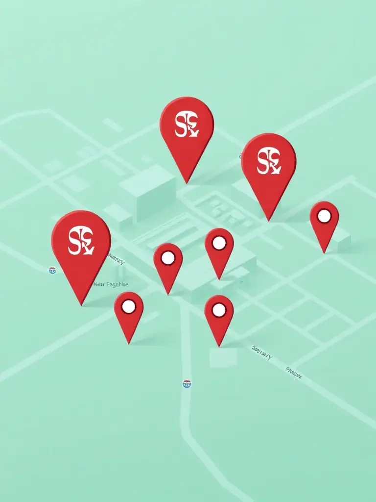 A map showing a cluster of pharmacies in a local area, each marked with a pin and the SaguaroRx logo, indicating increased visibility.