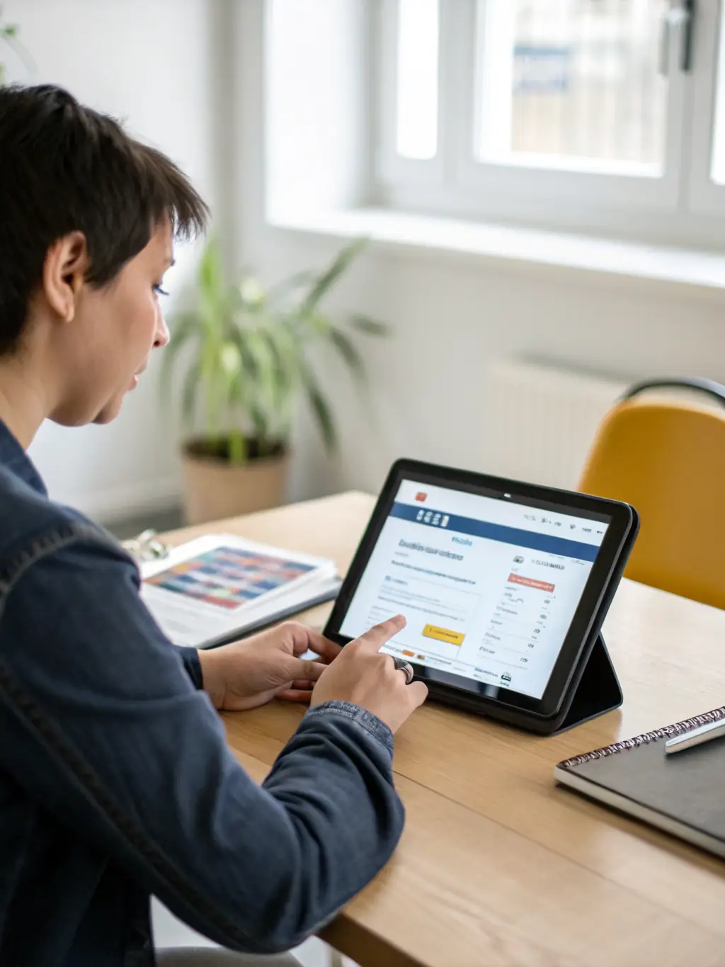 A person using the SaguaroRx website on a tablet, showcasing the ease of use and accessibility of the platform.