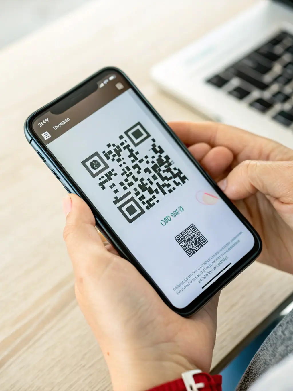 A smartphone scanning a QR code at a pharmacy checkout, seamlessly tracking the transaction and linking it back to the SaguaroRx platform.