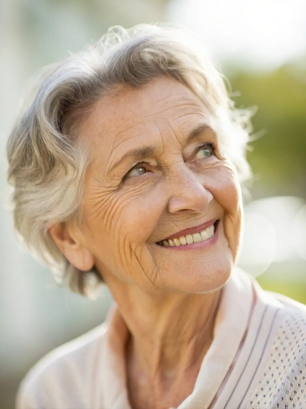 A close-up shot of a smiling senior woman holding a prescription, with a blurred pharmacy background, symbolizing affordable healthcare access.